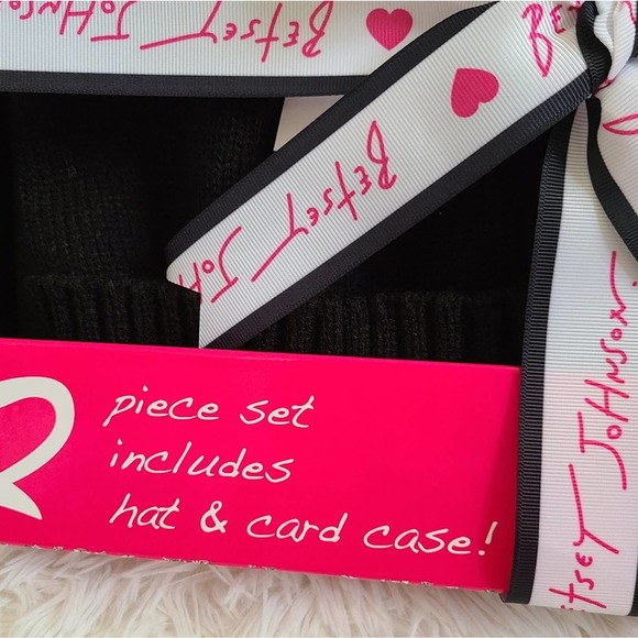 Betsey Johnson Black Hat And Floral Card Case Wallet Gift Box Set NWT - Picture 9 of 10